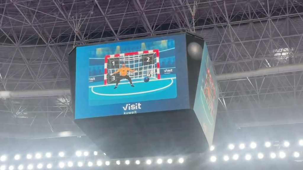 Penalty Shoot-Out fan game displayed on the jumbotron at the Asian Handball Championships 2026
